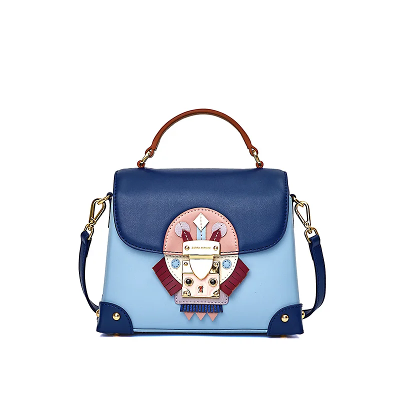 Fashion personality unique creative women handbags Calfskin leisure box shaped shoulder bag cartoon decorative Messenger bag
