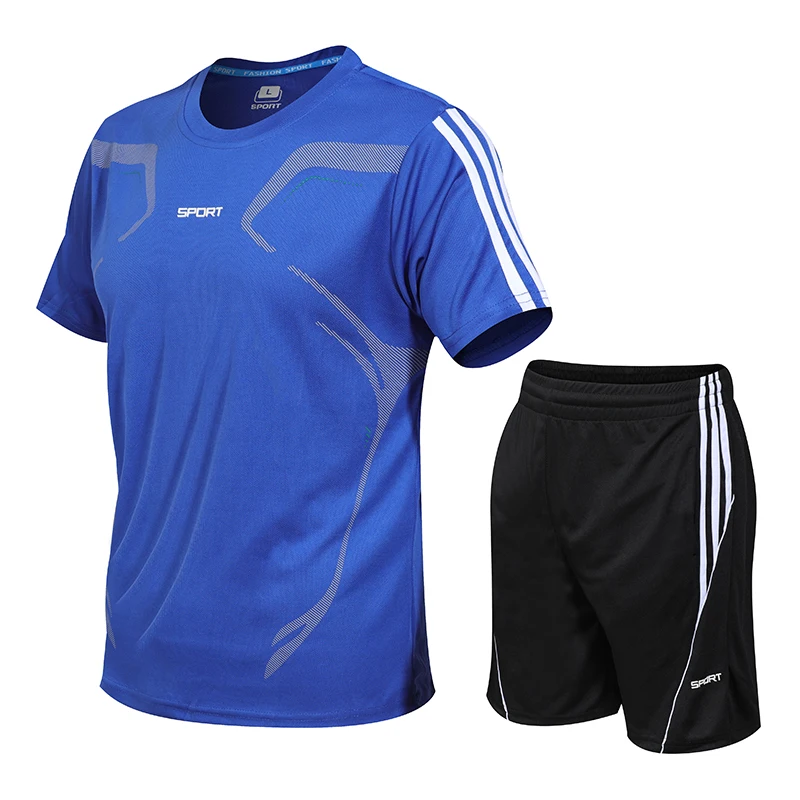 

New fashion men Sport sets Sports Suit Men's Running Fitness Suit Quick-drying Short-sleeved Shorts Sportswear Two-piece