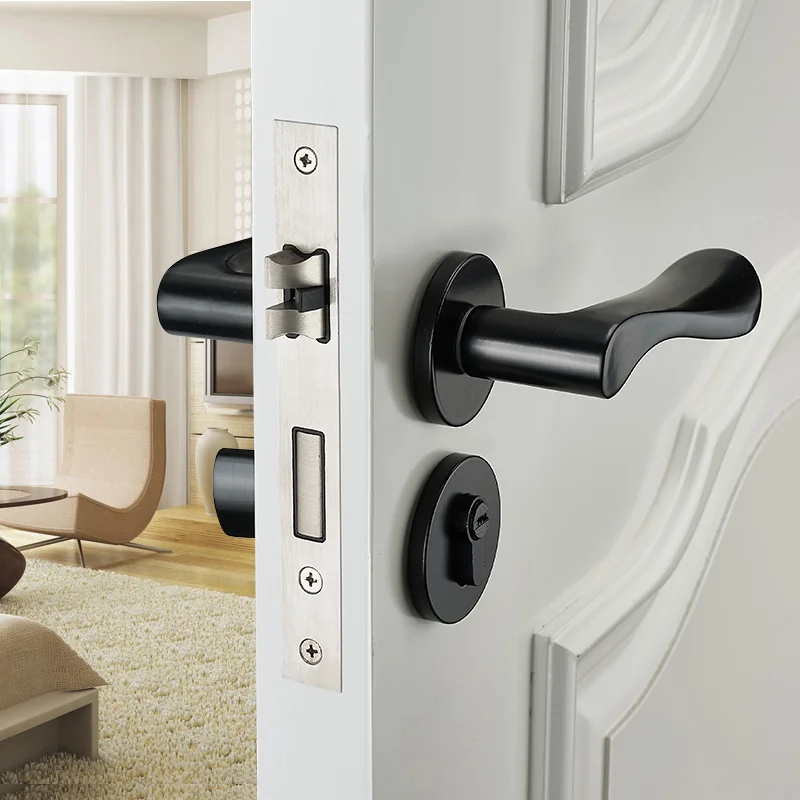 Us 32 8 31 Off 1set Black Door Handle Lock Mute Cylinder Tongue Interior Door Knobs Safety Anti Theft Chastity Device Split Lock Hardware In Locks