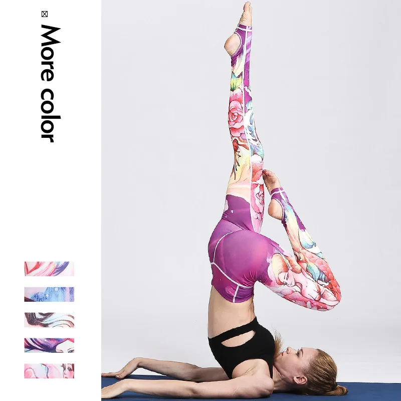 

LT089018 New 2019 Pro Print Peach Hip Drag Heel Stretch Yoga Pants Women Dry Fit Leggings Fitness Gym Sports Tight Trousers