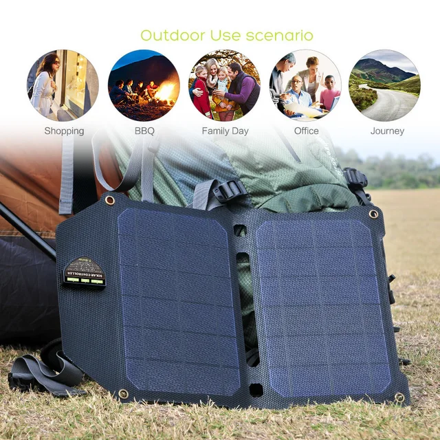 ALLPOWERS 5V14W Solar Charger Dual USB Panel Foldable Power Bank for Smartphones 6