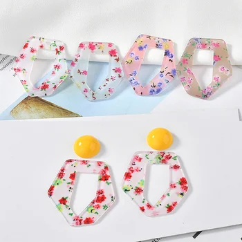 

40pcs/Lot 41*35MM Small floral geometrical polygonal shaped hollow out acrylic plant jewelry earring pendants plastic charms