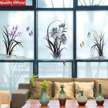 

Water ink fairy pattern Static glue free glass film bedroom bathroom kids room window sliding door office opaque pvc glass film