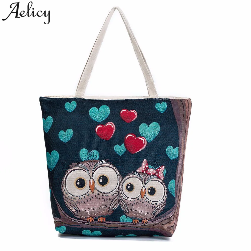 

Aelicy drop ship new 2019 hot SALE @@Owl Printed Canvas Tote Casual Beach Bags Women Shopping Bag Handbags bolsa feminina SAC