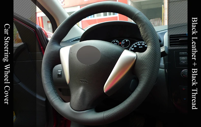LQTENLEO черный из натуральной кожи рулевого колеса автомобиля крышки для Nissan Tiida Sylphy 2011- Versa- NV200 sentra Livina