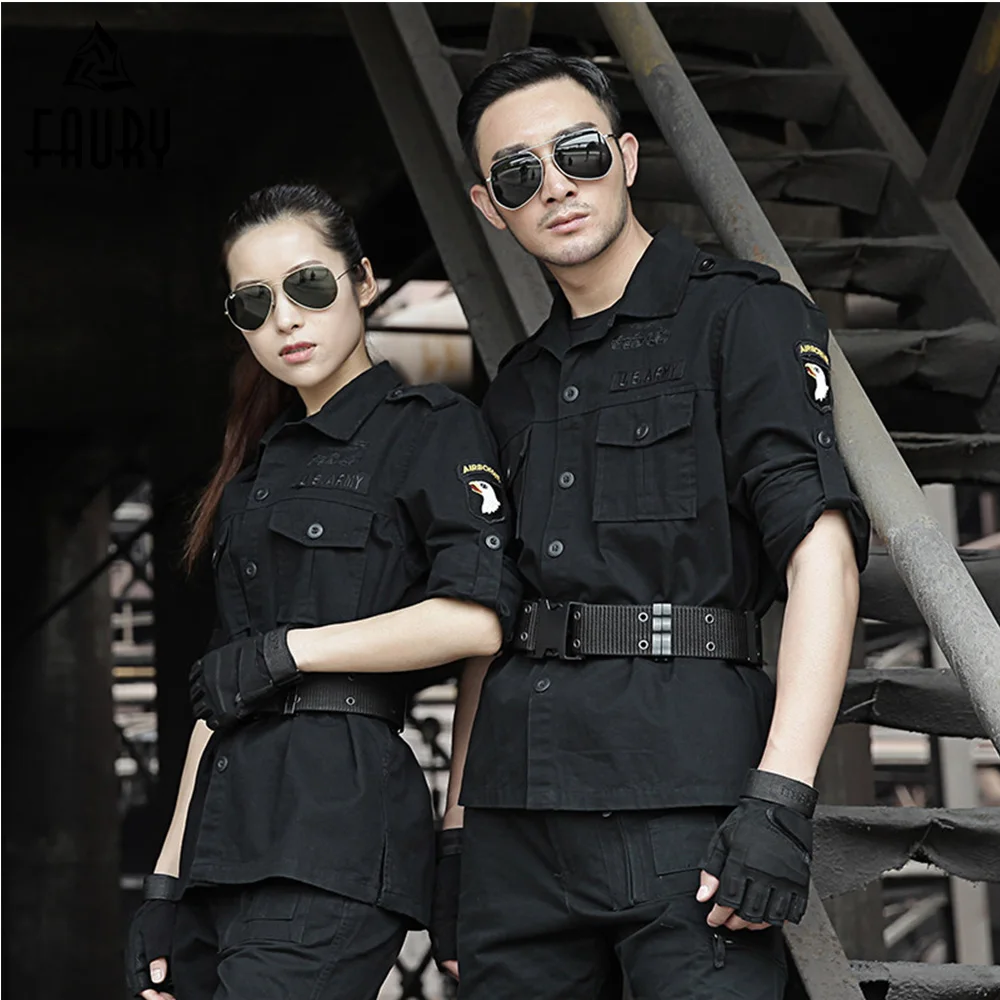 

2018 Military Uniforme Tactical Army Airborne Combat Military Cotton Black Tactico Uniforms Men Combat Jacket+Cargo Pants Female