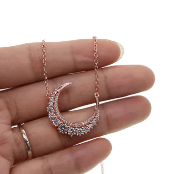 

AAA sparking bling white cubic zirconia cz charm moon pendant rose gold color fashion trendy wholesale necklace for women