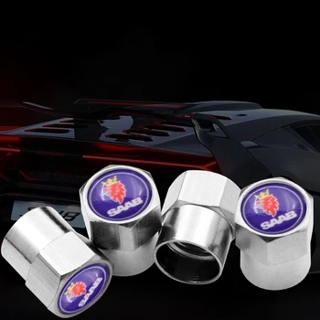

4 pieces Car Stickers Case Badges Emblems Stainless Steel Accessories For Saab 9-3 9-5 900 9000 Saab 93 95 chrome car tire valve