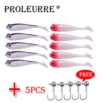 

Proleurre 5pcs/lot Silicone Fish Soft Fishing Lure 8cm 3.8g Jig Head Soft Lures Shad Fishing Wobbler Pesca Artificial Bait