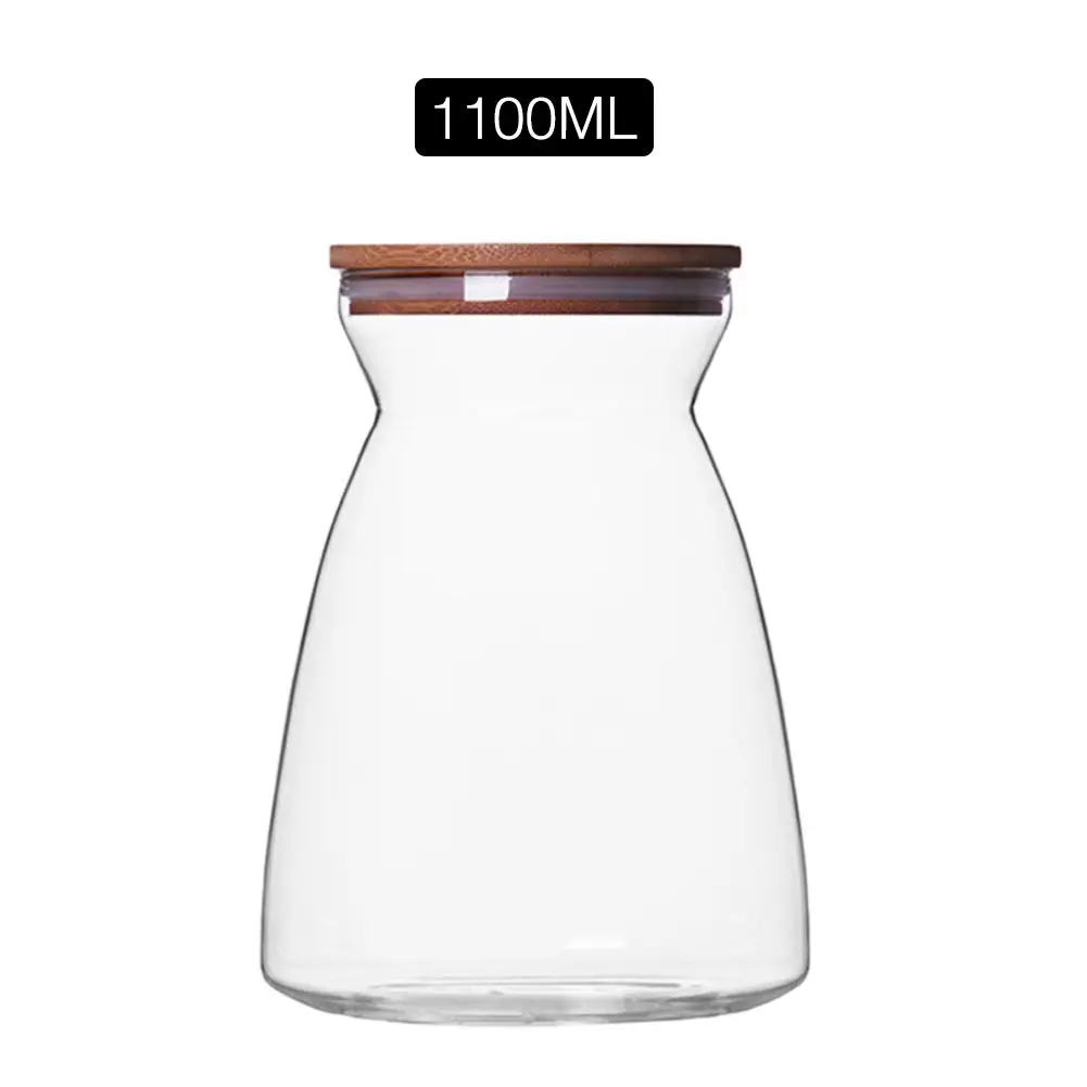 Кухонный резервуар для хранения зерна, герметичный контейнер для еды, прозрачный стеклянный контейнер для хранения фасоли чайник с бамбуковой крышкой# 4O - Цвет: 1100ML