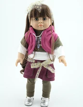 18 inch Girl Doll Play Doll Vinyl Fashion Girl Dolls American Girl Doll with Blue Sleepy Eyes Long Brown Curly Hair