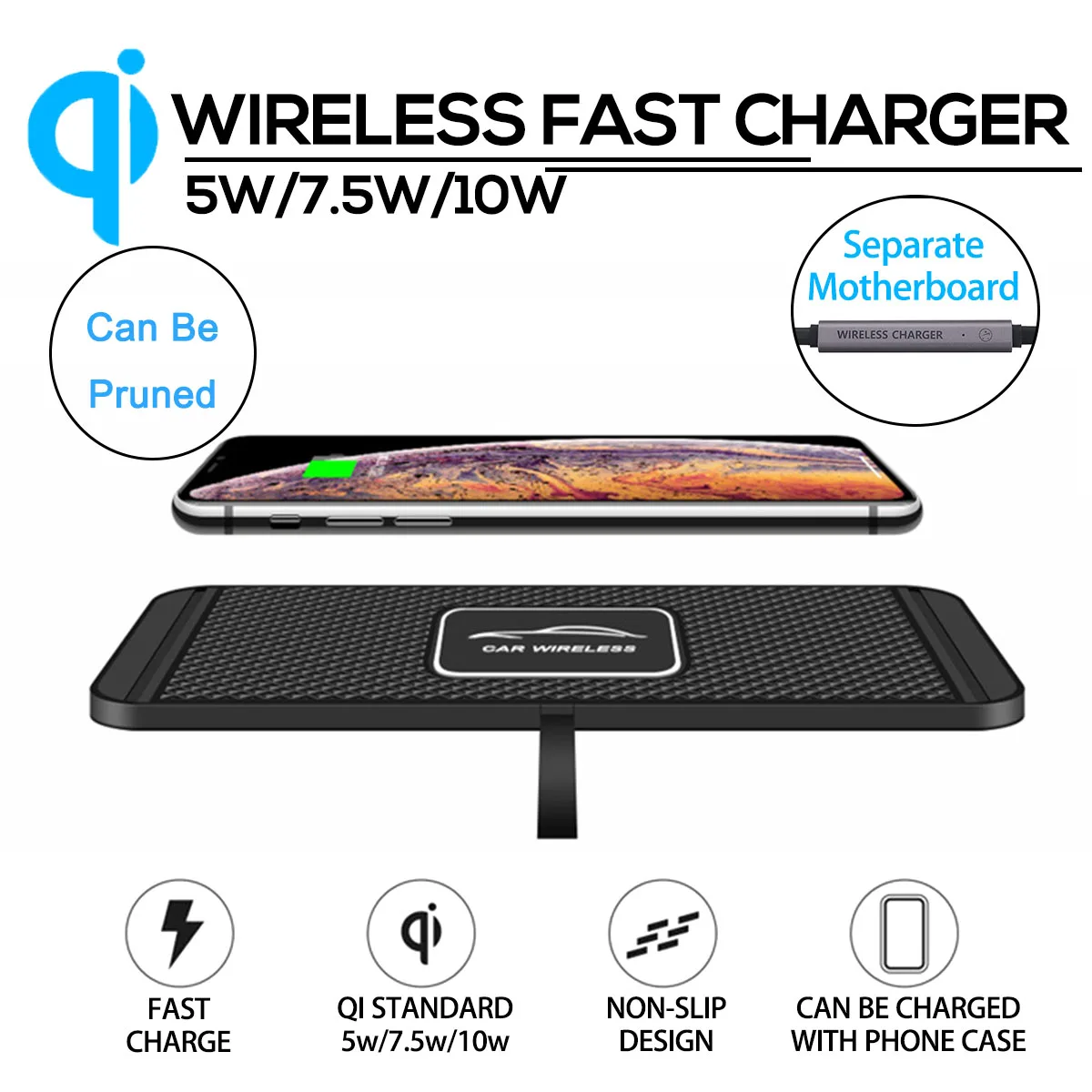 

10W Qi Wireless Charger For iPhone Charging Dock Station Car Center Console Charger Pad For BMW 320i 330i for Audi for Mercedes