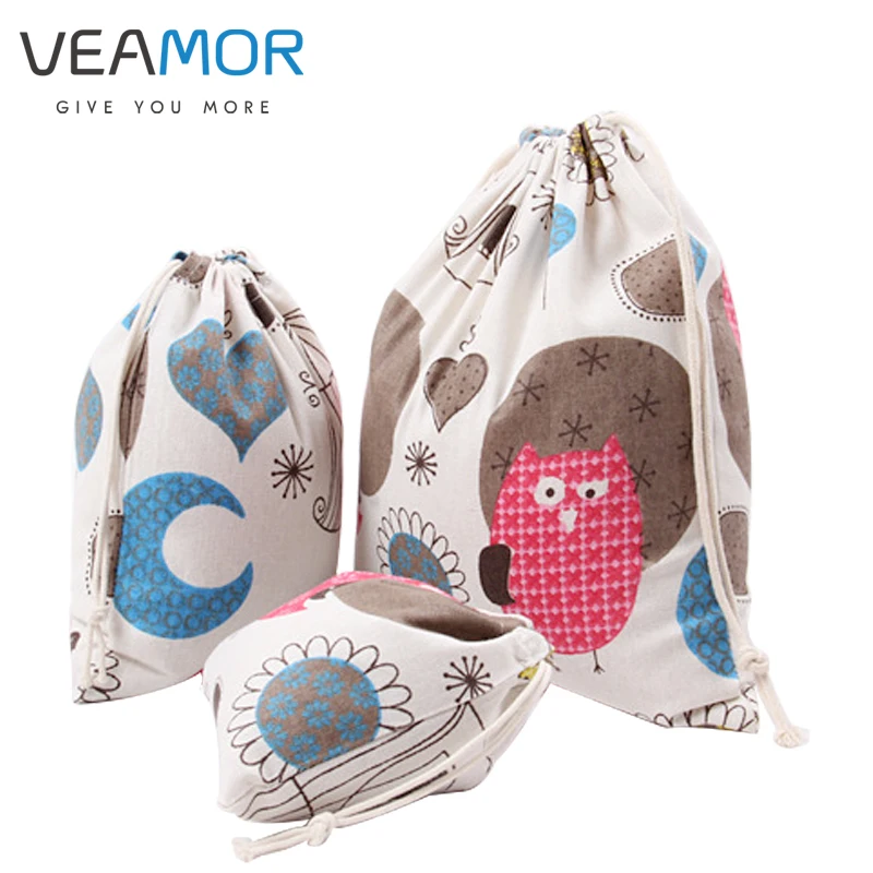 Veamor 3 قطعة/المجموعة القطن الحلوى هدية أكياس للأطفال الأزرق الفيل شجرة العصافير البومة الصغيرة تخزين أكياس حزمة الحقيبة qc003