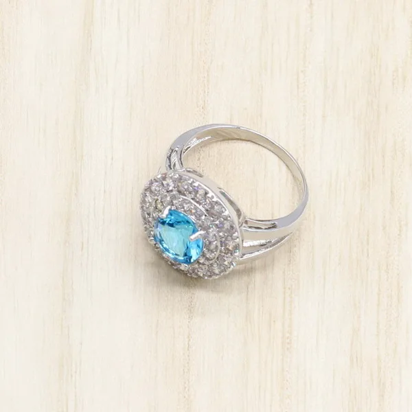 Небесно-голубые камни 925 серебряные ювелирные наборы для женщин круглая подвеска обручальные кольца серьги браслеты ювелирные изделия подарочная коробка - Окраска металла: 1PCS