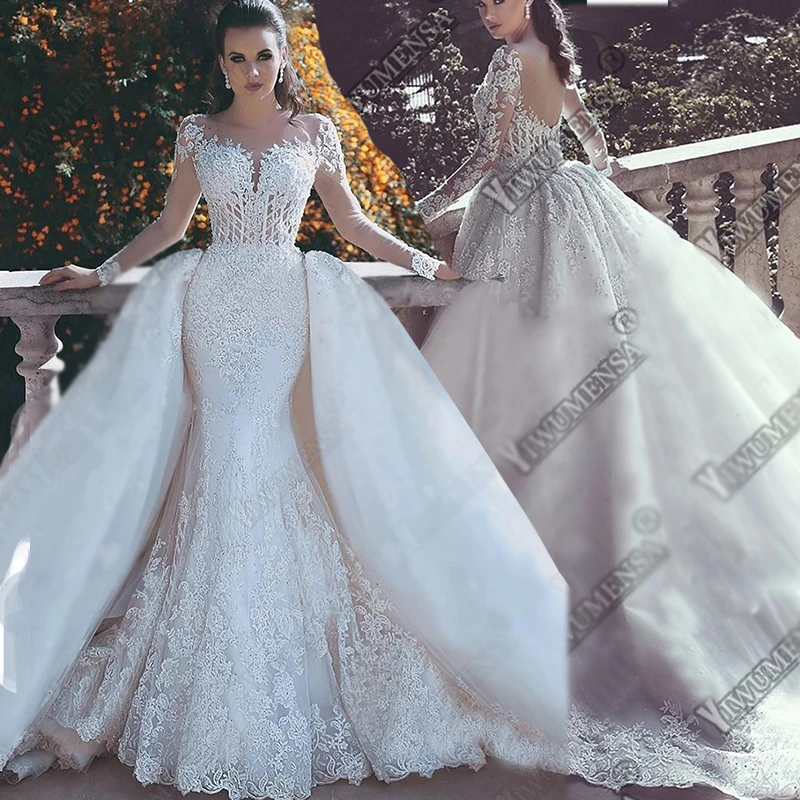 Robe De Mariee свадебное платье русалки Роскошные со съемными Шлейфы для свадебных платьев индивидуальный заказ платья невесты Vestido De Novia