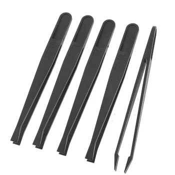 

5x 5 Pcs Manual Tool Black Plastic Flat Tip Anti-static Tweezer 12cm Long