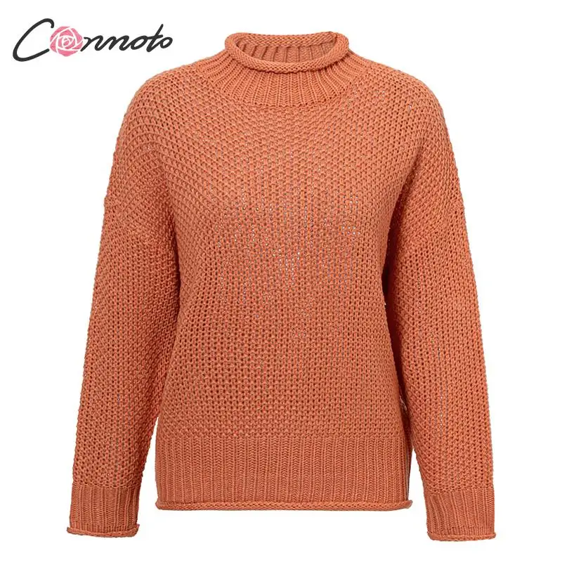 Conmoto Вязаный свитер-водолазка, женские повседневные пуловеры, оранжевые свитеры, женские свободные свитеры и джемперы, зима - Цвет: Оранжевый