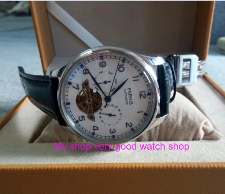 

43mm PARNIS Folding Clasp with Safety Automatic Self-Wind Mechanical movement men's watch Auto Date and Automatic week zdgd18a