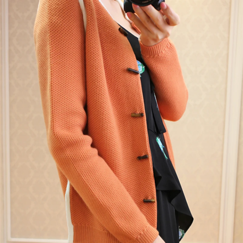 HZYRMY Spring Autumn New Women's Cashmere Cardigan Single-breasted Fight color Loose Fashion Jacket Wool Short Soft Warm Sweater Sweaters