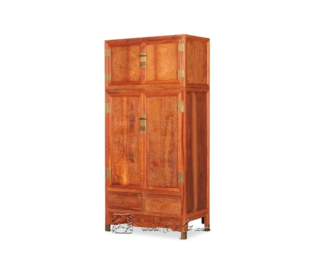 Chinese Ming & Qing Classical Wardrobe Rosewood Carving Home Bed Room Cabinet Solid Wood Commode Antique Armoire Padauk Drawers