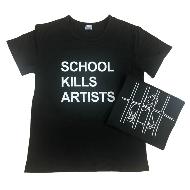 

School Kills Artists Double Funny Letter T-Shirt School Slogan Grunge 90s youth cool tops aesthetic kills quote art shirts tees