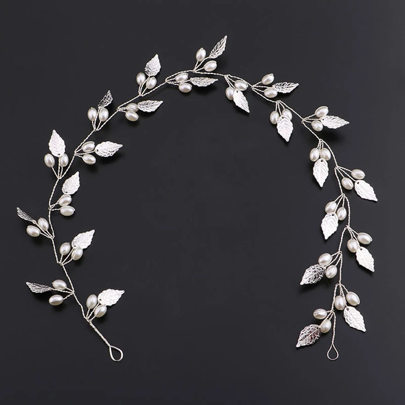 Bridal Headband Pearl Leaf Hairbands Gold/Silver Color Tiara Women