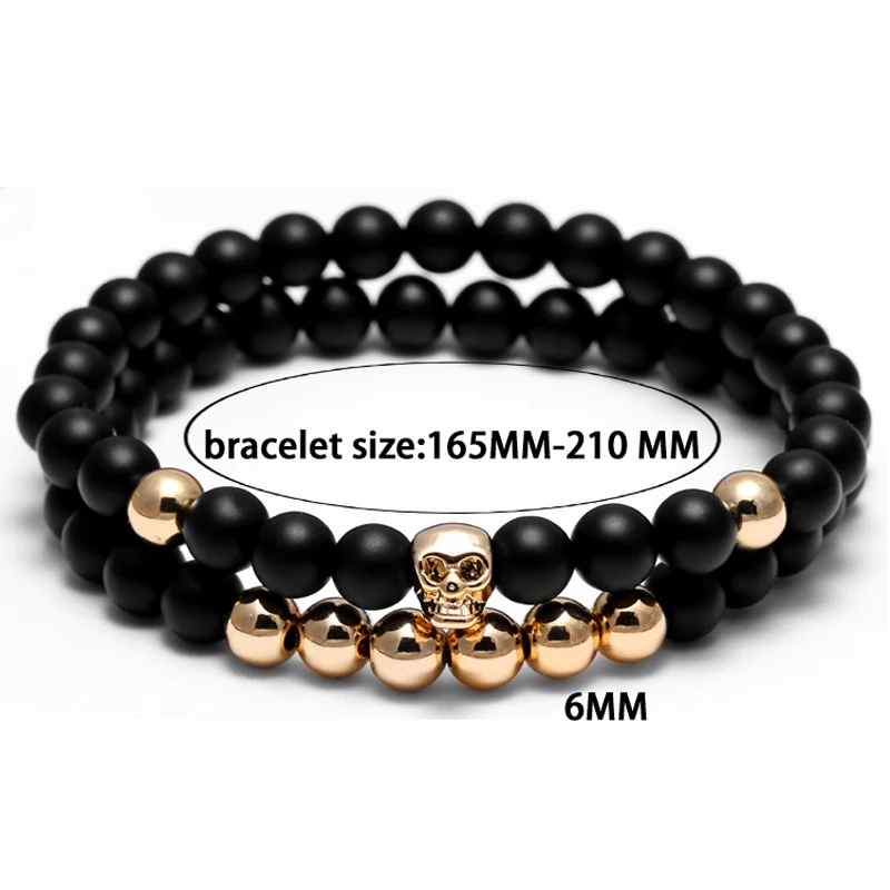 Mcllroy 2Pcs Natural Stone Buddha Charm Bracelets Skull Golde Beads Bracelets For Women Men Jewelry Cool Yoga Bracelets bileklik