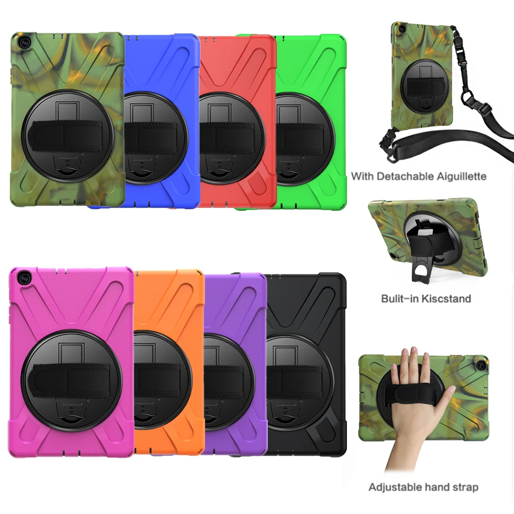 

For Samsung Galaxy Tab A 10.1 2019 T510 T515 Tablet Case PC+Silicone Kickstand Shockproof Cover with Adjustable strap Hand Strap