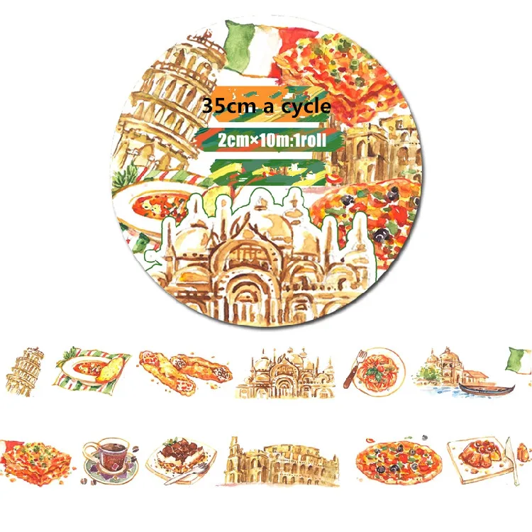

10m long Italy style architecture and food decoration washi Tape DIY planner Diary scrapbooking masking tape Escolar