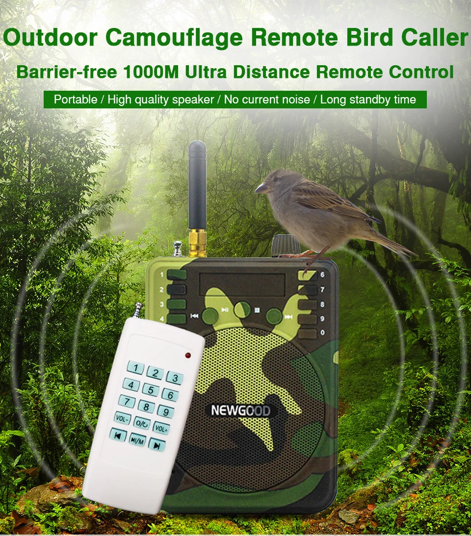 Camouflage Mini Portable Speaker Bird Caller Hunting Decoys 1000m Remote Control Speaker 900pcs Bird songs Recording TF USB disk (1)