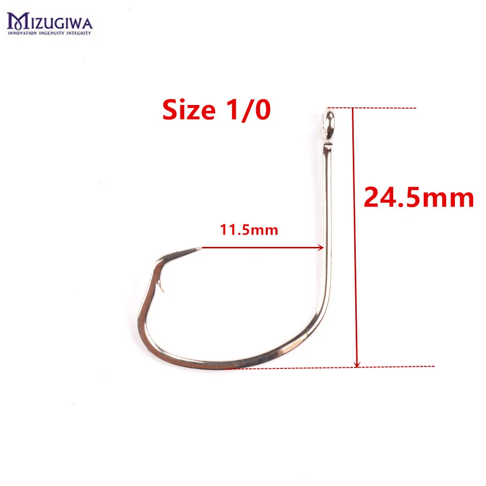 100pcs Mizugiwa Circle Hook Octopus Jig Big Hooks 1/0 2/0 Fishing Silver Color Thorn Tech Bass Carp Pesca Fishhook | Спорт и