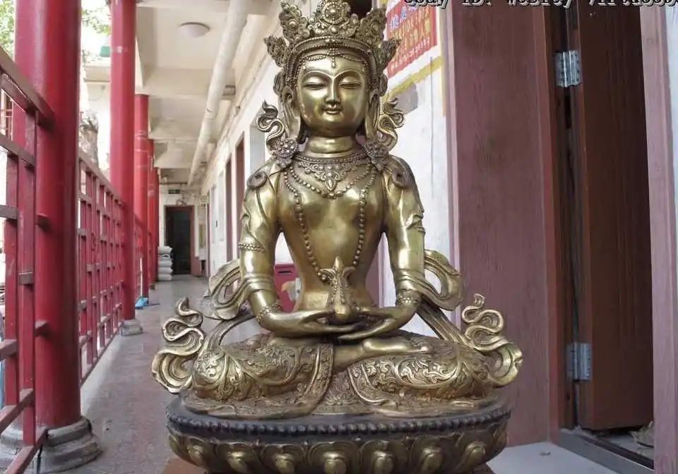 

Tibet Buddhism Temple Copper Bronze Gild Amitayus GuanYin Kwan-yin Buddha Statue