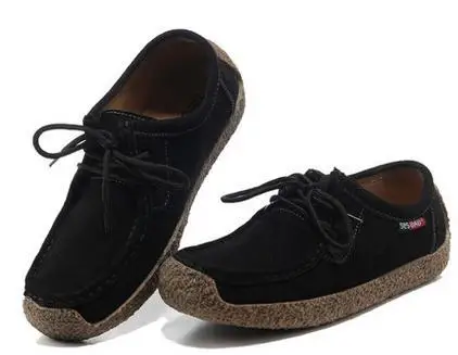 MIUBU/Женская обувь из натуральной кожи; женские туфли-лодочки ручной работы из замши на плоской подошве из воловьей кожи; женские лоферы; большие размеры - Цвет: black