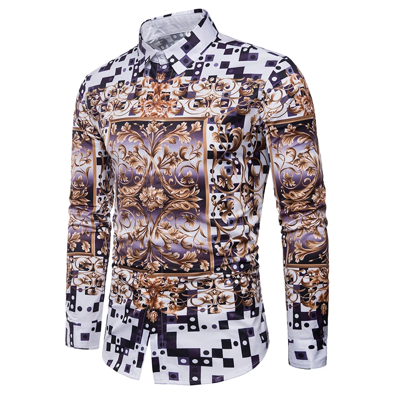 Stylish Men's Luxury Gold Floral Print Dress Shirt 2018 Brand New Casual Slim Fit Long Sleeve Shirt Men Camisa Social Masculina Stylish Men's Luxury Gold Floral Print Dress Shirt 2018 Brand New Casual Slim Fit Long Sleeve Shirt Men Camisa Social Masculina