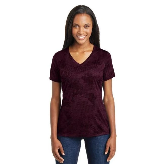 Sport-Tek LST370 Ladies CamoHex V Neck Tee Maroon - Large