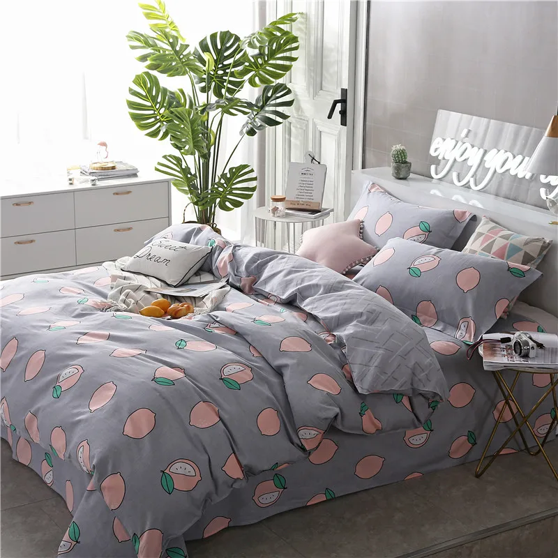 

Cute Cartoon Purple Lemon Pattern Bedlinens 100% Cotton Fabric Soft King Size Duvet Cover Set Bedding Set Bed Sheets Pillowcase