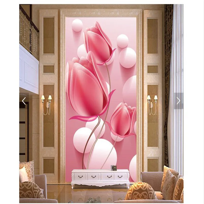 

Home Decor wall paper 3d art mural HD pink tulips background entrance covering Modern Wall Painting For Living Room wallpaper