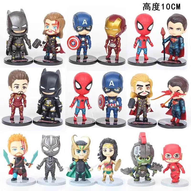 

6pcs/set DC Justice League & Marvel Avengers Super Hero Characters 10cm Model Vinyl Figure Doll Toys for Children Colleaction