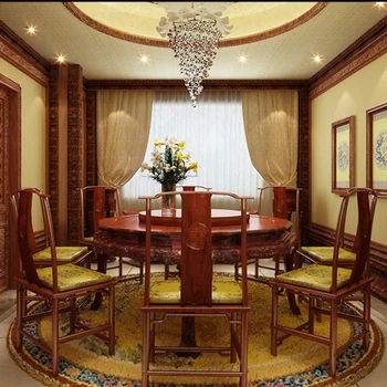 

Dining Table Set 1 Round table & 6 Armchairs Rosewood Conference Desk Chinese Classical Antique Solid Wood backed Chair Annatto