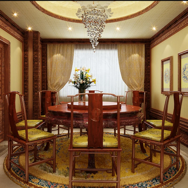 Dining Table Set 1 Round table & 6 Armchairs Rosewood Conference Desk Chinese Classical Antique Solid Wood backed Chair Annatto Dining Table Set 1 Round table & 6 Armchairs Rosewood Conference Desk Chinese Classical Antique Solid Wood backed Chair Annatto