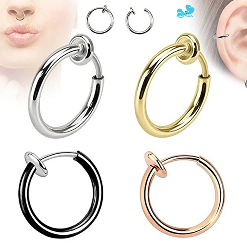 

2Pcs Steel Fake Nose Ring & Stud Lip Ear Nose Clip On Fake Piercing Nose Lip Hoop Rings Earrings Golden Rose Ball body jewelry