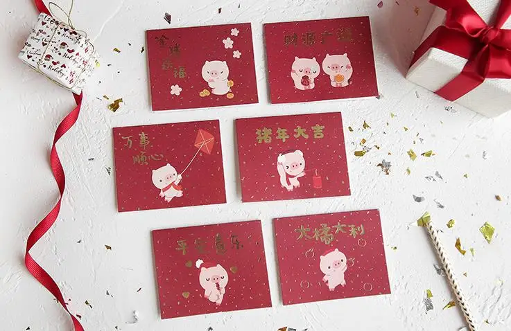 1 упаковка каваи мультфильм красная свинка открытка поздравительная открытка с сообщением день рождения Письмо Конверт подарочная карта
