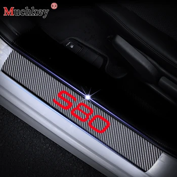 

Carbon Fiber Vinyl Sticker For VOLVO S80 Car Door Sill Protectors Door Step Protector Scuff Plate Stickers Car Accessories 4Pcs