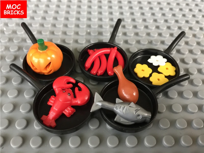 

10pcs/lot MOC Bricks DIY Kitchen Utensil Black Frying Pan Wok Pot cooker Educational Building Block figure children toys gifts