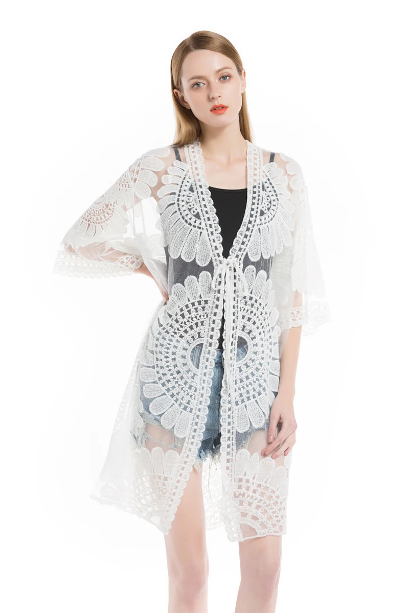 2018 Pareo Beach Cover Up Floral Embroidery Bikini Cover Up Swimwear Women Robe De Plage Beach Cardigan Bathing Suit Cover Ups (4)
