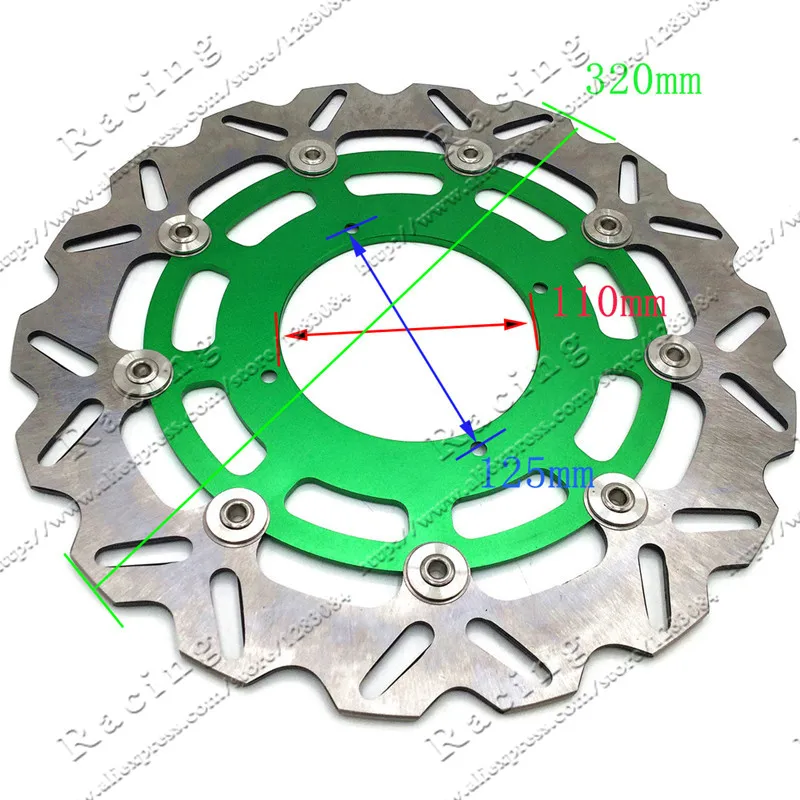 320 мм Большой передний ротор плавающего тормозного диска пластина подходит для Kawasaki Dirt Pit bike гоночный мотоцикл Supermoto