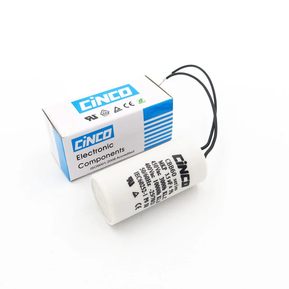 

3.5UF 400V 450V CBB60 Motor Run Capacitor wire SH DB Polypropylene Film Ac 450VAC Water Pump electrical engine 3.5mfd 3.5mf