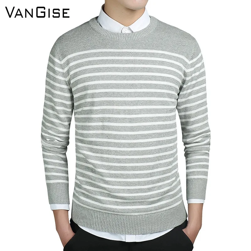 VanGise Повседневное Для мужчин s хлопковый свитер Пуловеры Для мужчин с круглым вырезом вязаные свитера осень тонкий мужской Вязание