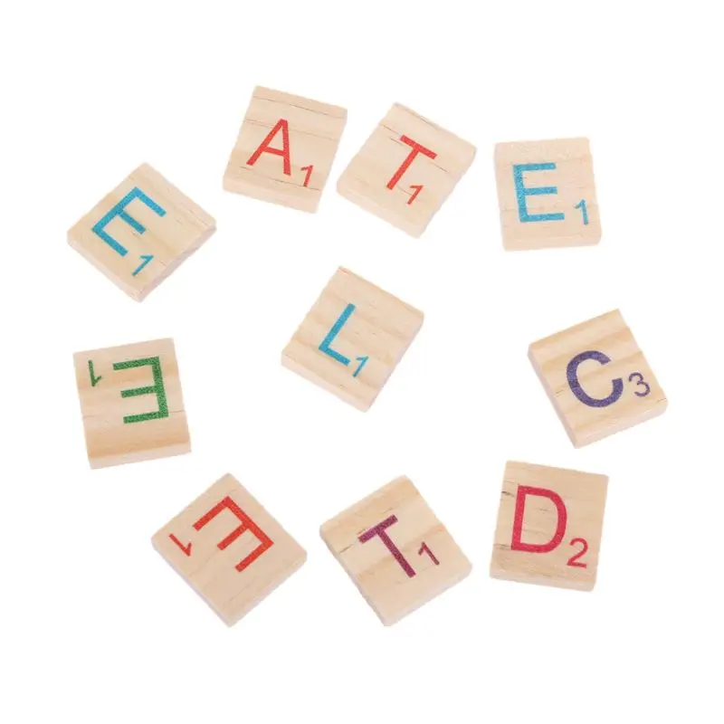 

100Pcs Alphabet Scrabble Blocks Colored Wooden Letters English Words Letters Numbers For Kids Toy Education