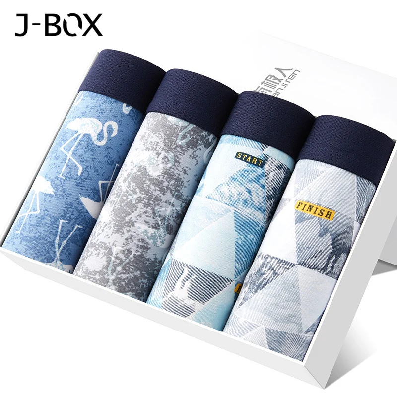 

J-BOX Shorts Mens 4Pcs\lot Underwear Soft Cotton Boxers Men Solid Boxer Shorts Plus Size Underpantis Male Underwear